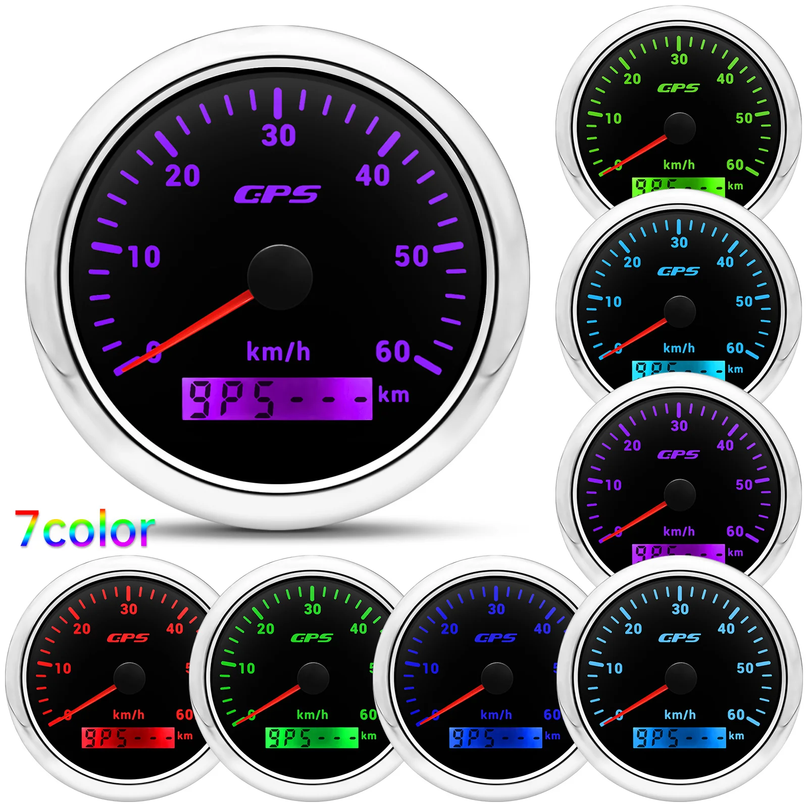 85 MM GPS Snelheidsmeter Gauge 60/120/200 KMH 7 Kleur Licht met GPS Antenne Waterdichte Motorfiets Boot auto Vrachtwagen Snelheidsmeter Meter