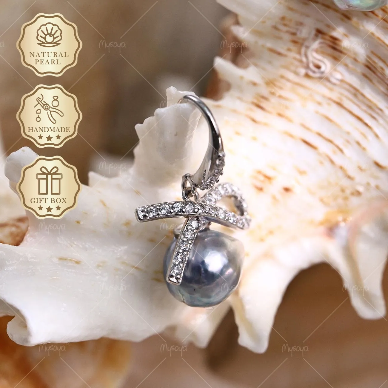 

Mysoya Japan Akoya Gray Baroque Pearl Bow Earrings 8.5-9mm Silvery S925 Gift Box Valentine's Day Birthday Gift For Her