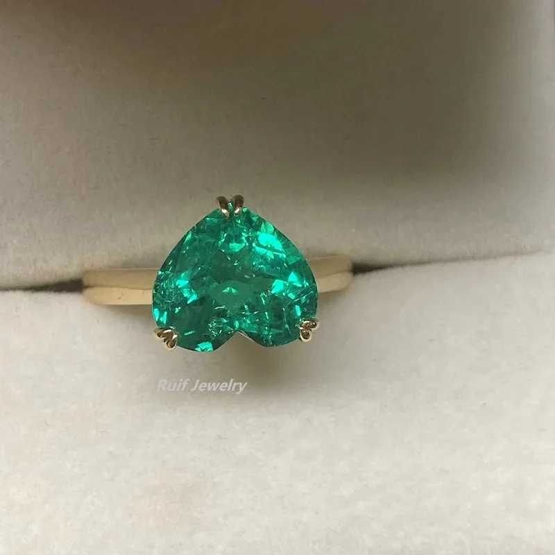 Ruif Customize Elegant 18k Gold 3ct Lab Grown Emerald Rings for Women Engagement Party Fine Wedding Jewelry