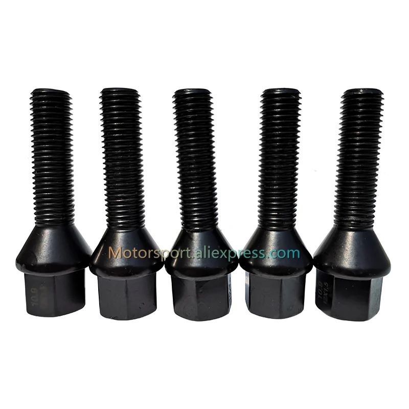 

10x Black 14x1.5 Lug Bolts 45mm Shank For Volkswagen Aftermarket Rim 15-20mm Spacer