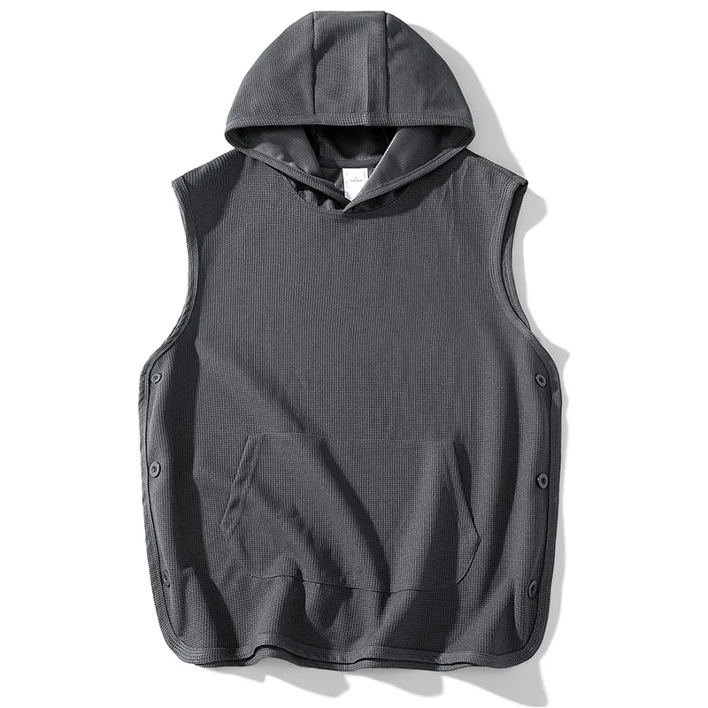 

Una Reta Sleeveless Hoodie Vest Streetwear Autumn Spring Loose Harajuku Waffle Pullover Tops Hip Hop Unisex Tank Top