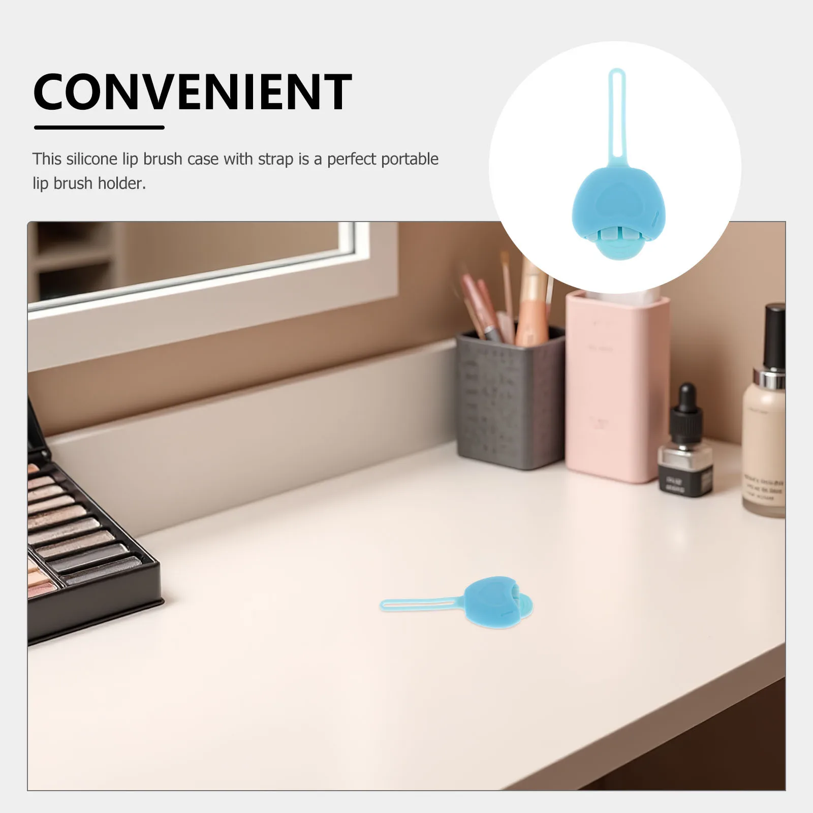 Stijlvolle blauwe siliconen lippenborstelhouder, compact reisverpakking met riem, houdt borstels schoon en veilig, lippenbalsem applicator organizer