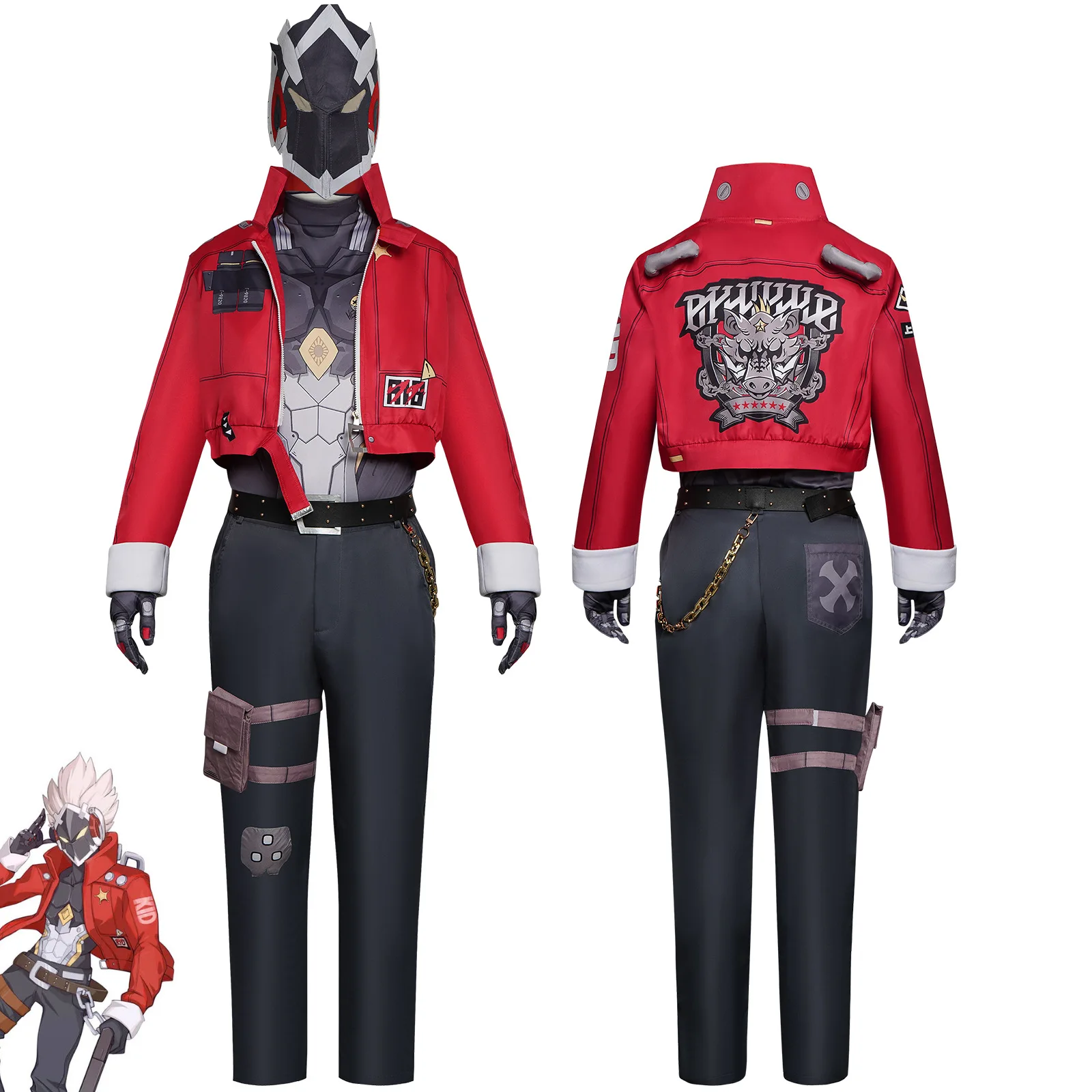 

Game Zenless Zone Zero Billy the Kid Cosplay Costume Men Fancy Red Uniform Suit with Mask Halloween Carnival Party Show Outfits