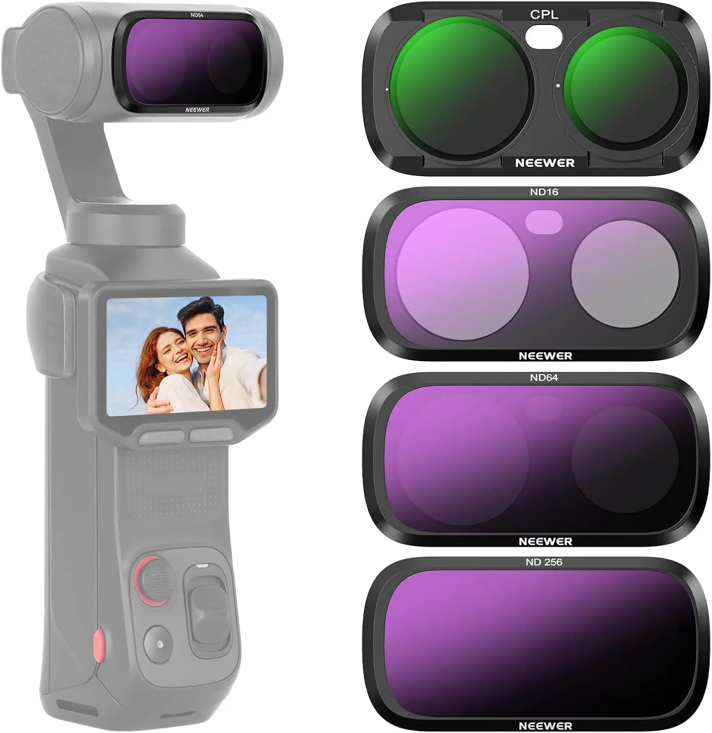 NEEWER CPL ND Filter Set for Insta360 Luna Ultra Circular Polarizer Neutral Density ND16 ND64 ND256 Action Camera Lens Filter