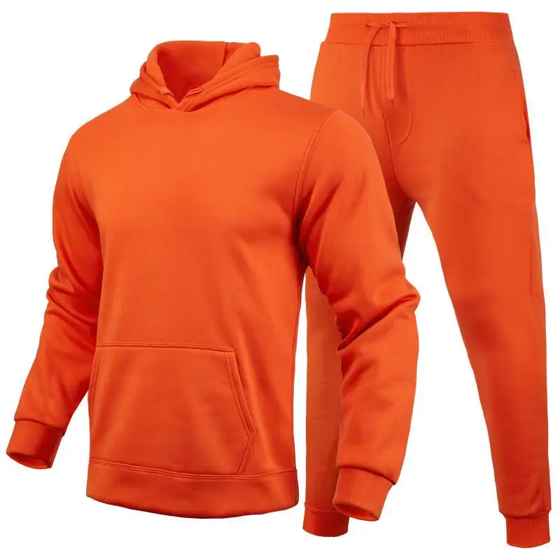 2024 New Autumn/winter Men's And Women's Casual Blank Solid Color Set With Fleece Loose Fitting Hoodie And Pants Two-piece Set