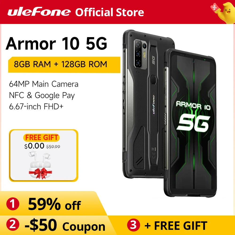 

Ulefone Armor 10 5G Rugged Mobile Phone Android 10 8GB +128GB Waterproof Smartphone/IP68 IP69K/ 6.67"/64MP Camera Mobile Phones