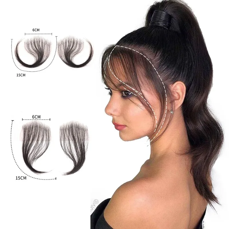 AS Middle-part Bangs Hair Extensions Clip in the Front Side Bangs Synthetic Fake Fringe Hairpiece French Middle Part Bangs