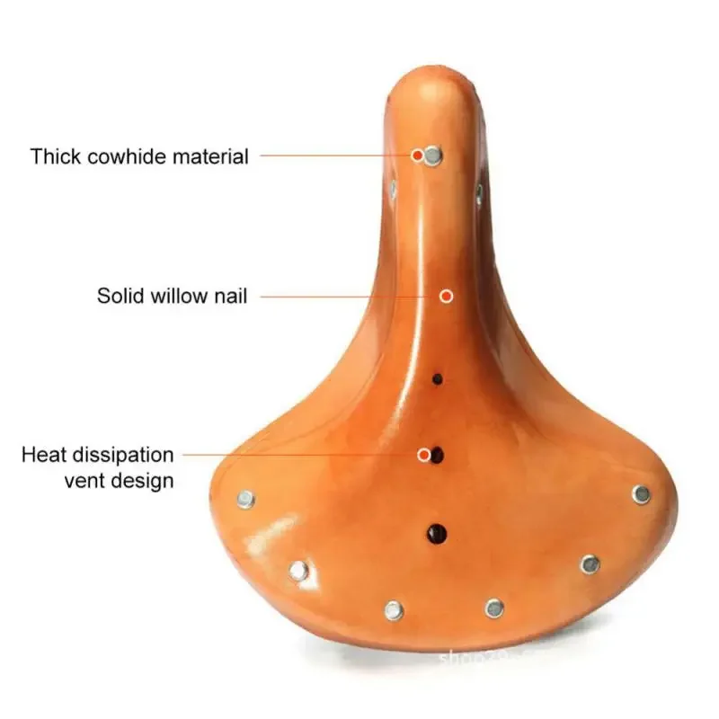 Cowhide Bicycle Seat Retro Vintage Waterproof Bike Saddle Seat Cowhide Leather Cushion Three Spring Saddle Bike Accessories