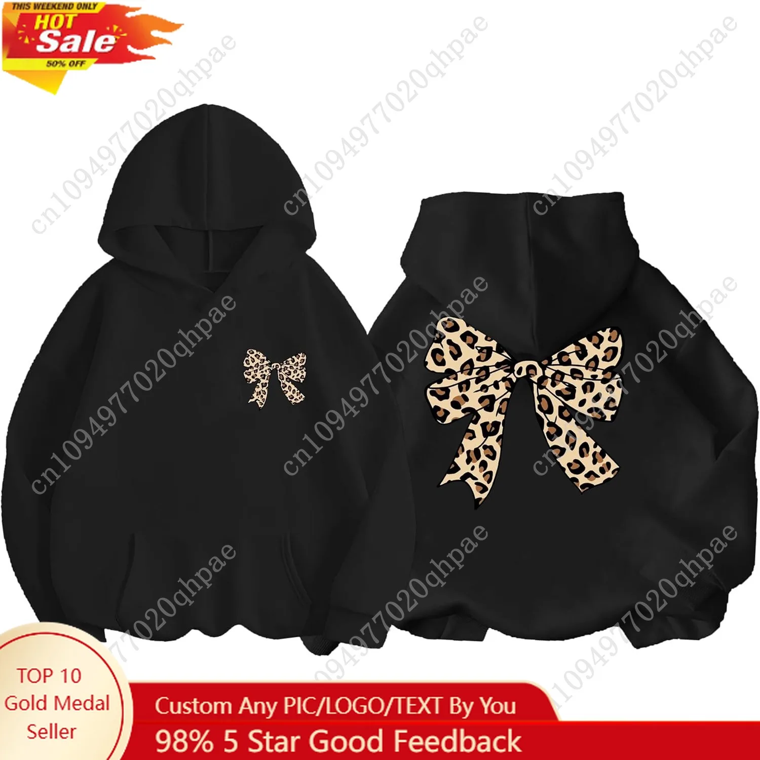 Girl's Bow Leopard Hoodies Cheetah Graphic Long Sleeve Pullover Tops Preppy Cute Sweatshirts Hoodies