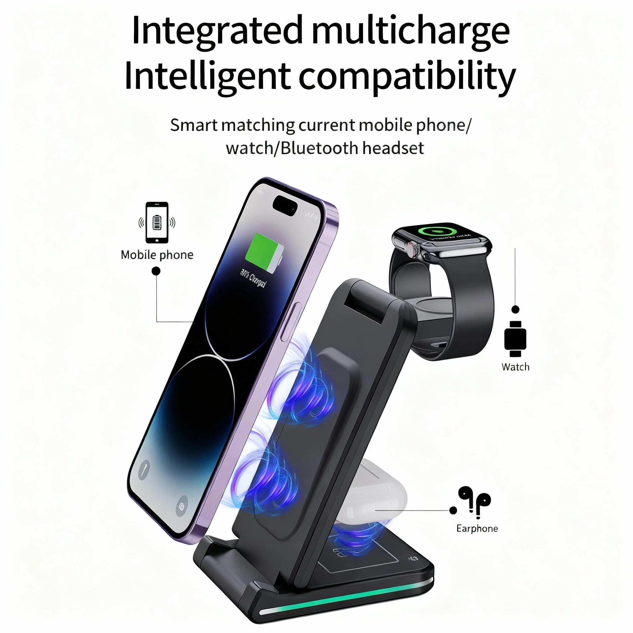 

Магнитное беспроводное зарядное устройство для iPhone, дорожная зарядная станция 3 в 1 для устройств Apple - складная зарядная панель для Apple Watch