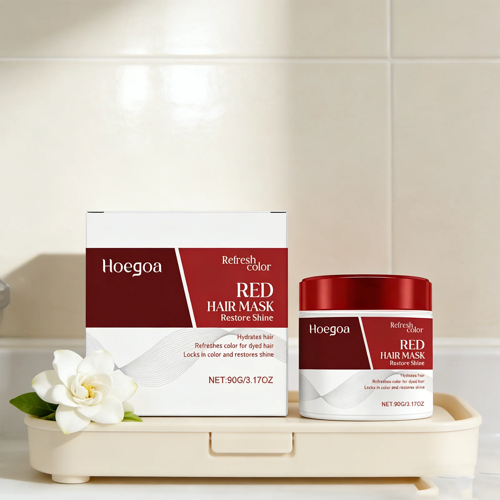 

Маска для волос HOEGOA 90G Red Hair Mask, увлажняет и питает, восстанавливает волосы, восстанавливает и придает жизненную силу цвету, закрепляет и защищает цвет.