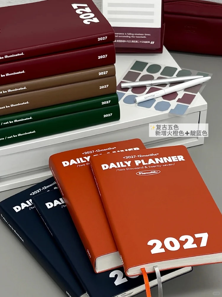 2027 Planwith A5 Agenda Notebook 17mm Thin PU Cover PREMIUM Paper Student Office Planner Monthly Calendar Year-End Summary Plan