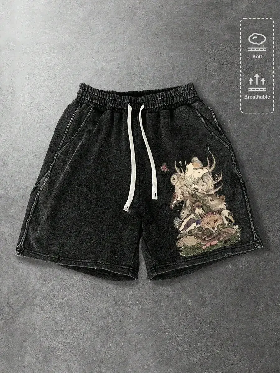 

Fantasy Animal Print Knee-Length Shorts For Men Soft Breathable Washed Cotton Casual Shorts