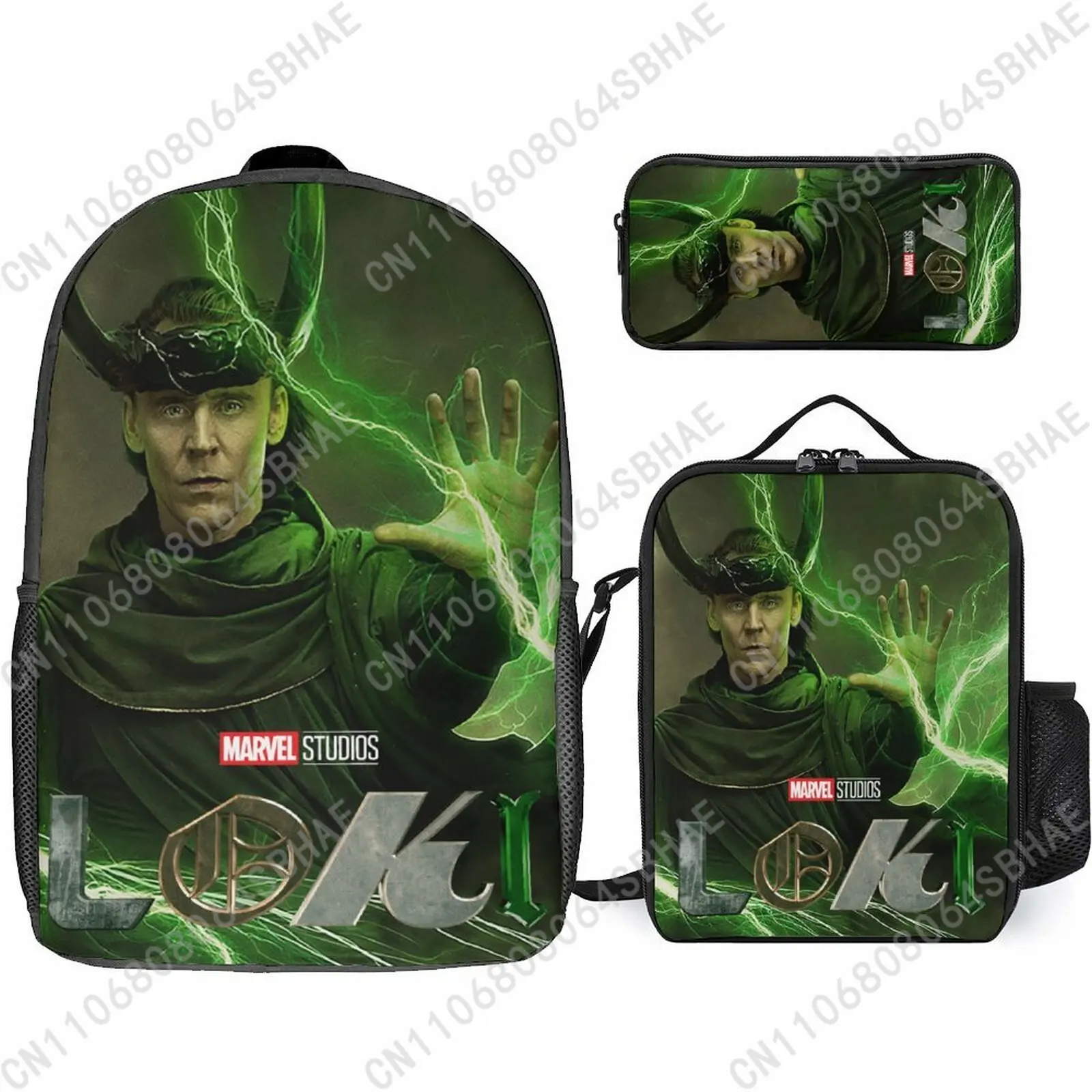 

Marvel Loki School Backpack For Teen Middle High School Students 3Pcs Bookbag Lunch Tote Bag Pencil Pouch Cosplay