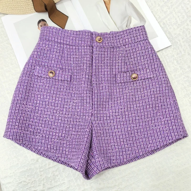 High Quality French Fashion Luxury Tweed 2 Piece Pant Sets For Women Vest Tops + Shorts Sets Korean Sweet Two Piece Pant Suits