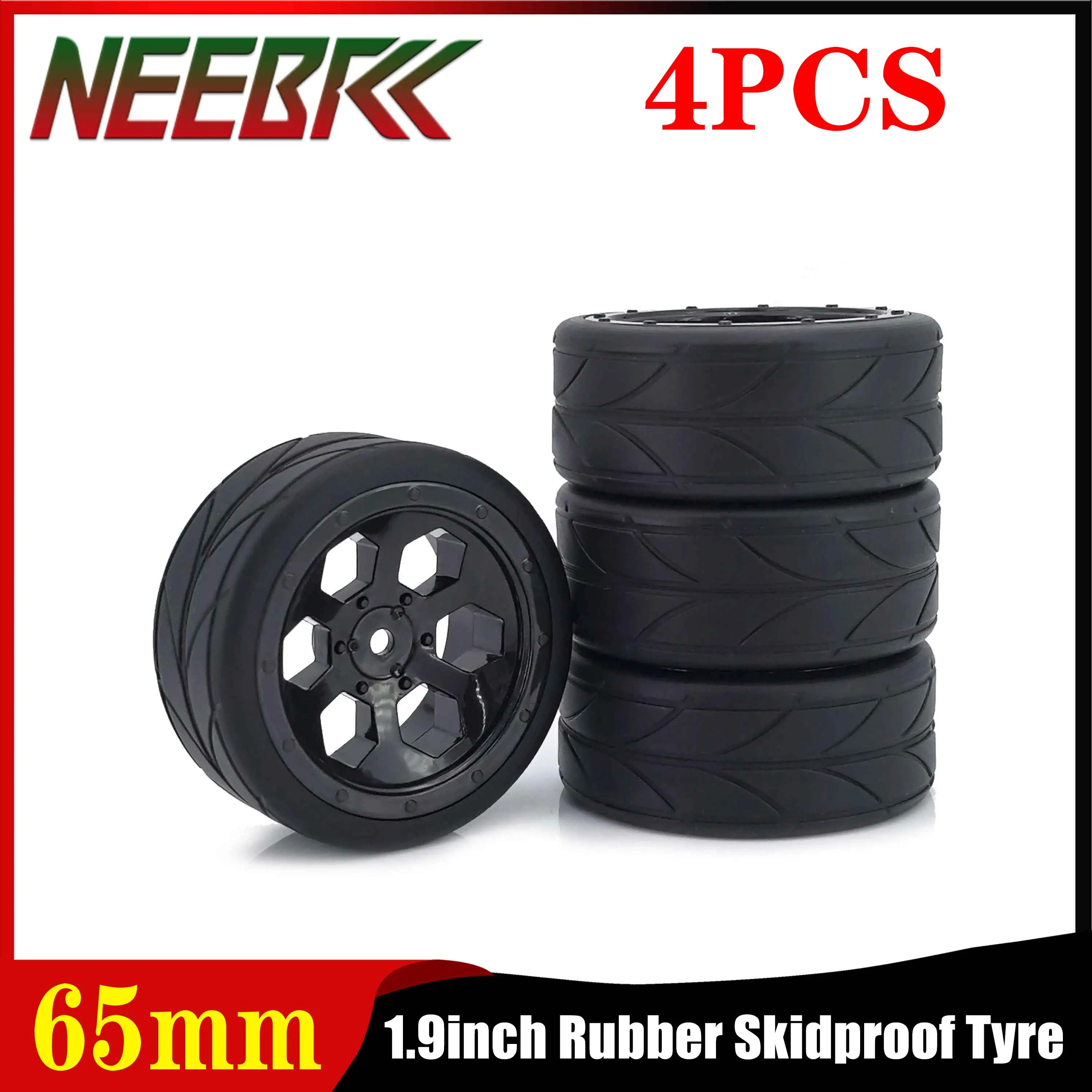 

4PCS NEEBRC 1.9in 65mm Rubber Tyre Skidproof Wheel Rim Tire for RC Car Truck Redcat HPI Tamiya Wltoys 144001 94123 94122 Parts