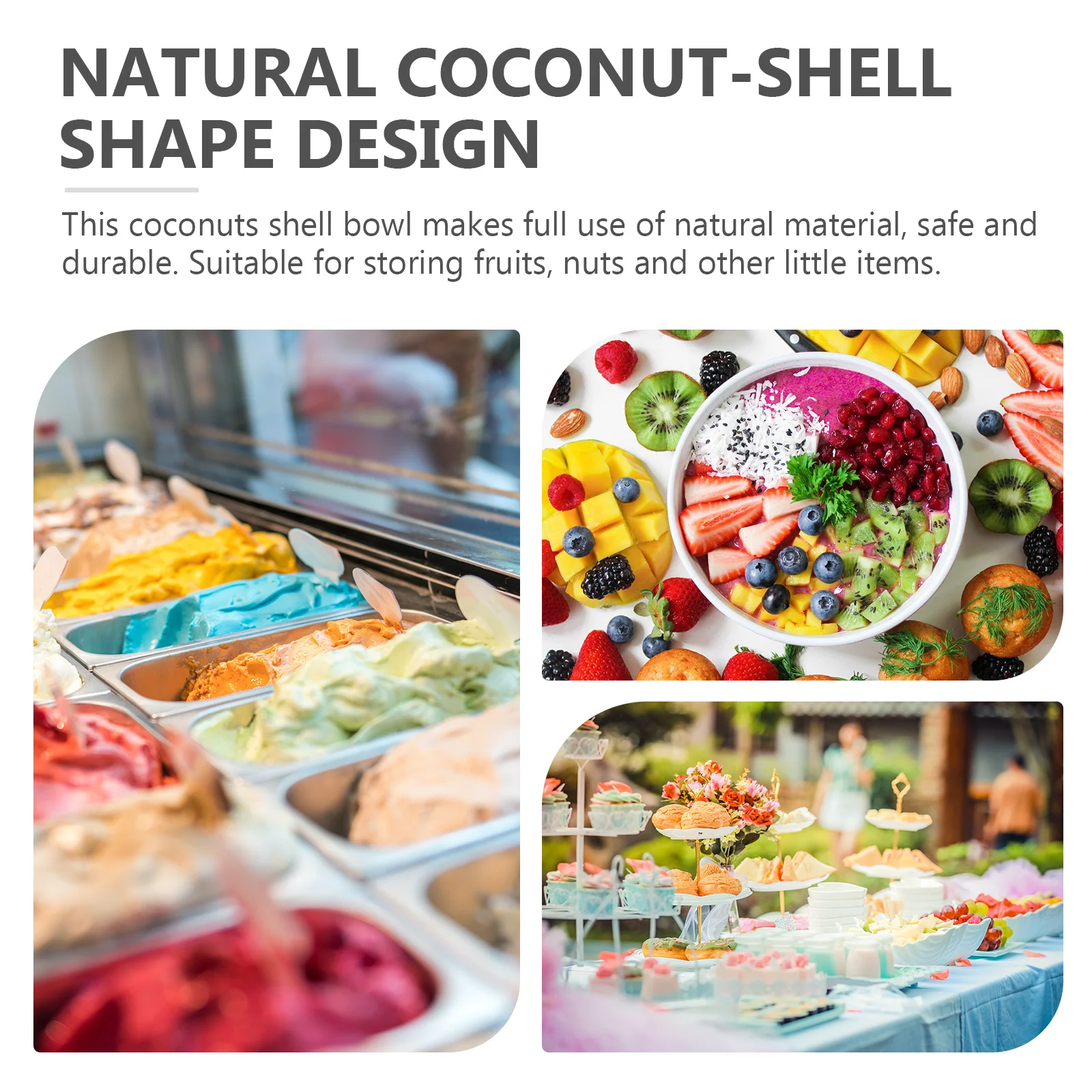 

4Pcs Natural Coconut Shell Bowls Hawaiian Luau Party Dessert Cups Tropical Beach Tableware Centerpiece Coconut Cups