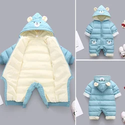 Baby Winter Snowsuit Plus Velvet Thick Baby Boys Jumpsuit 0-2 Years Newborn Romper Baby Girls Overalls Toddler Coat