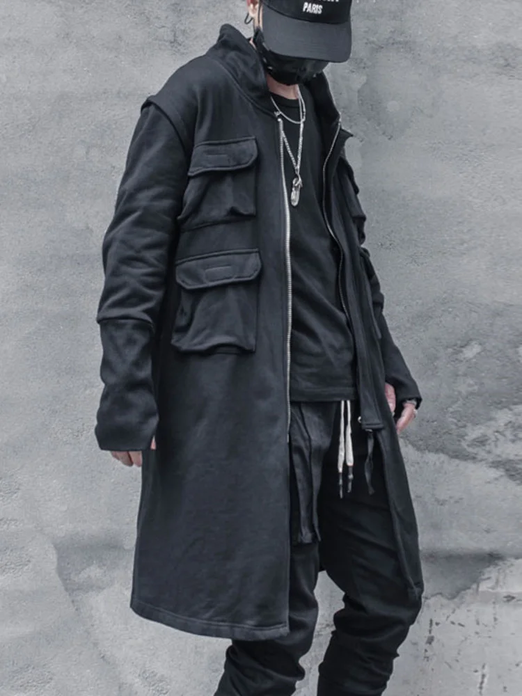 PFNW Spring And Autumn Darkwear Series Functional Zipper Multi Pocket Coats Loose Ruffian Handsome Medium Long Trench 12A5336