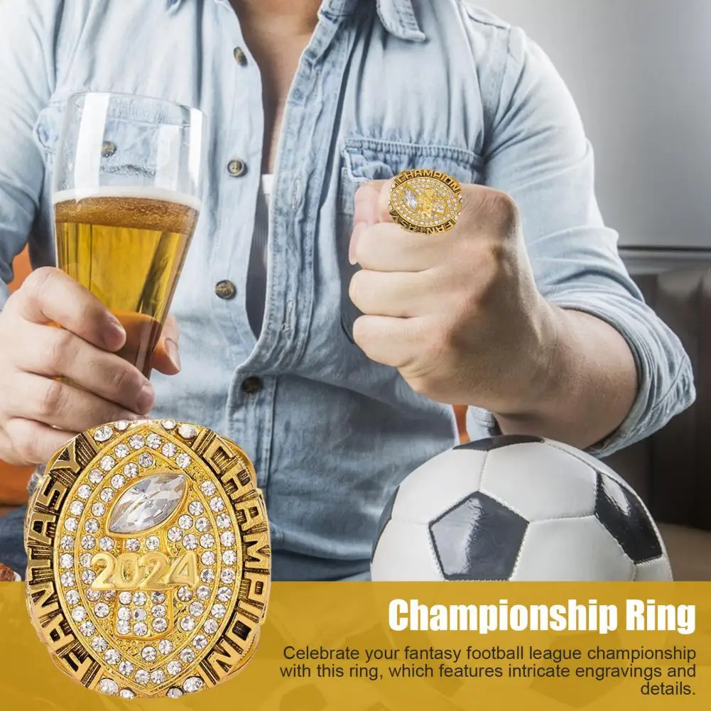 2024 Fantasy Football Championship Ring Championship Trophy Ring Award Medal With Wooden Box Gift For Football League Champion