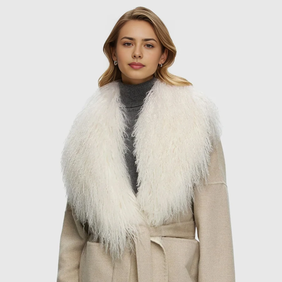 

Detachable White Mongolian Lamb Fur Scarf Collar Real Fur Collar Women Winter Accessories Luxury Sheepskin Fur Collar