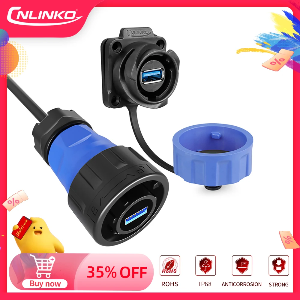 CNLINKO M24 USB Cable Connector Female Socket Male Plug Panel USB3.0 Waterproof Wire Connector IP68 Charging Data Sync Connector