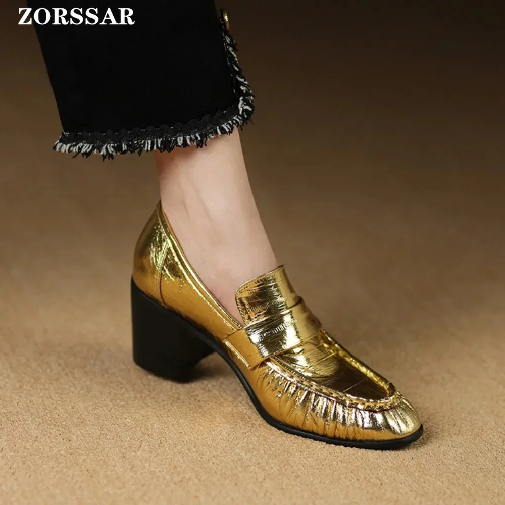 2024 New Fashion Spring Autumn Luxury Pumps Women High Heels Shoes Chunky Heels Designer Loafers Platform Golden Women\'s Shoes