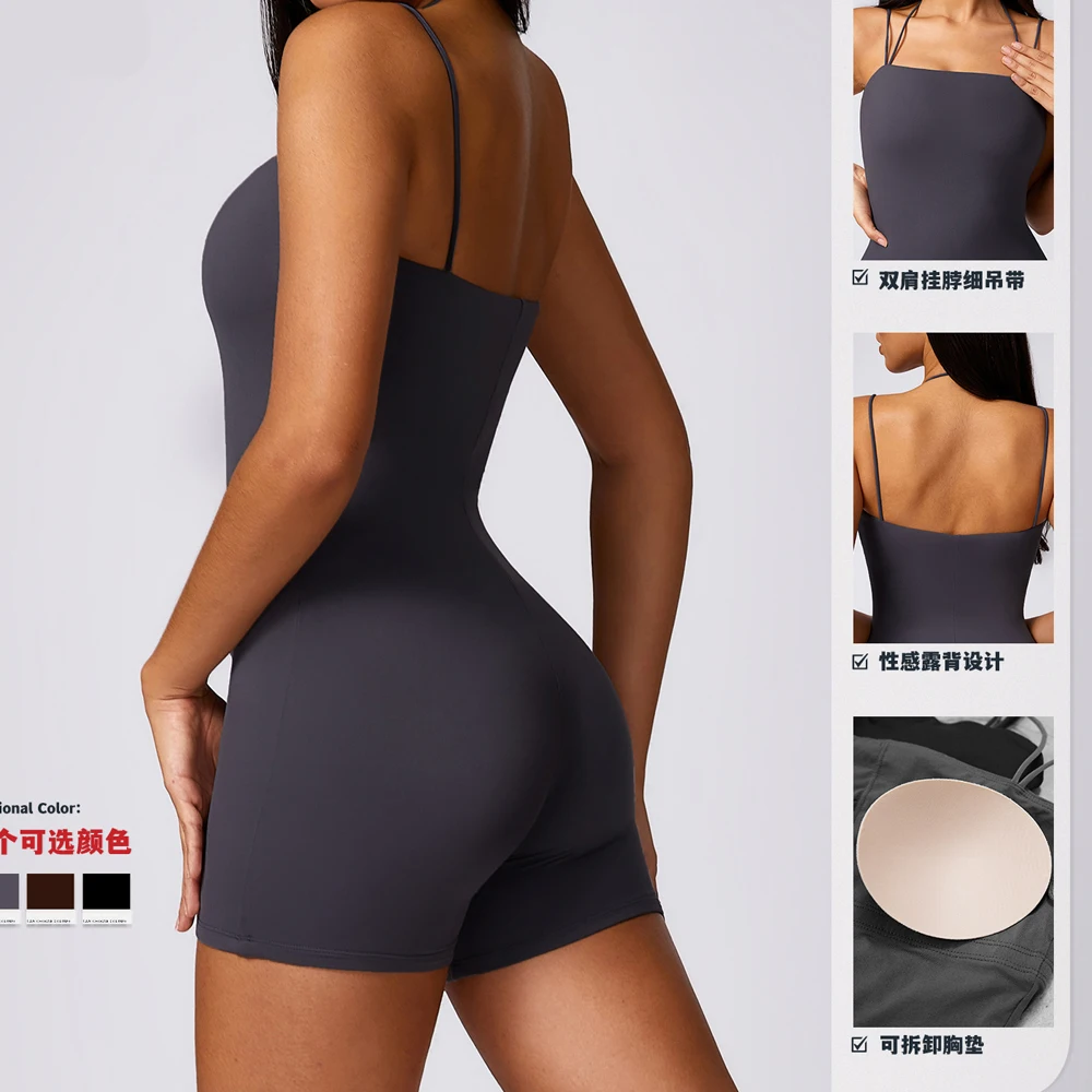 

Open Back Suspender Quick Drying Exercise Set Casual Running and Fitness Bra Gym Push Up Workout Clothes JumpSuits Sportswear