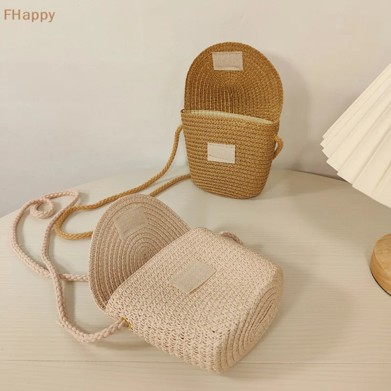 Knit Summer Beach Small Coin Purse USB Wired Headset Mini Bag Key Bag 2024 Woven Straw Bag Handmade Rattan Crossbody Handbags