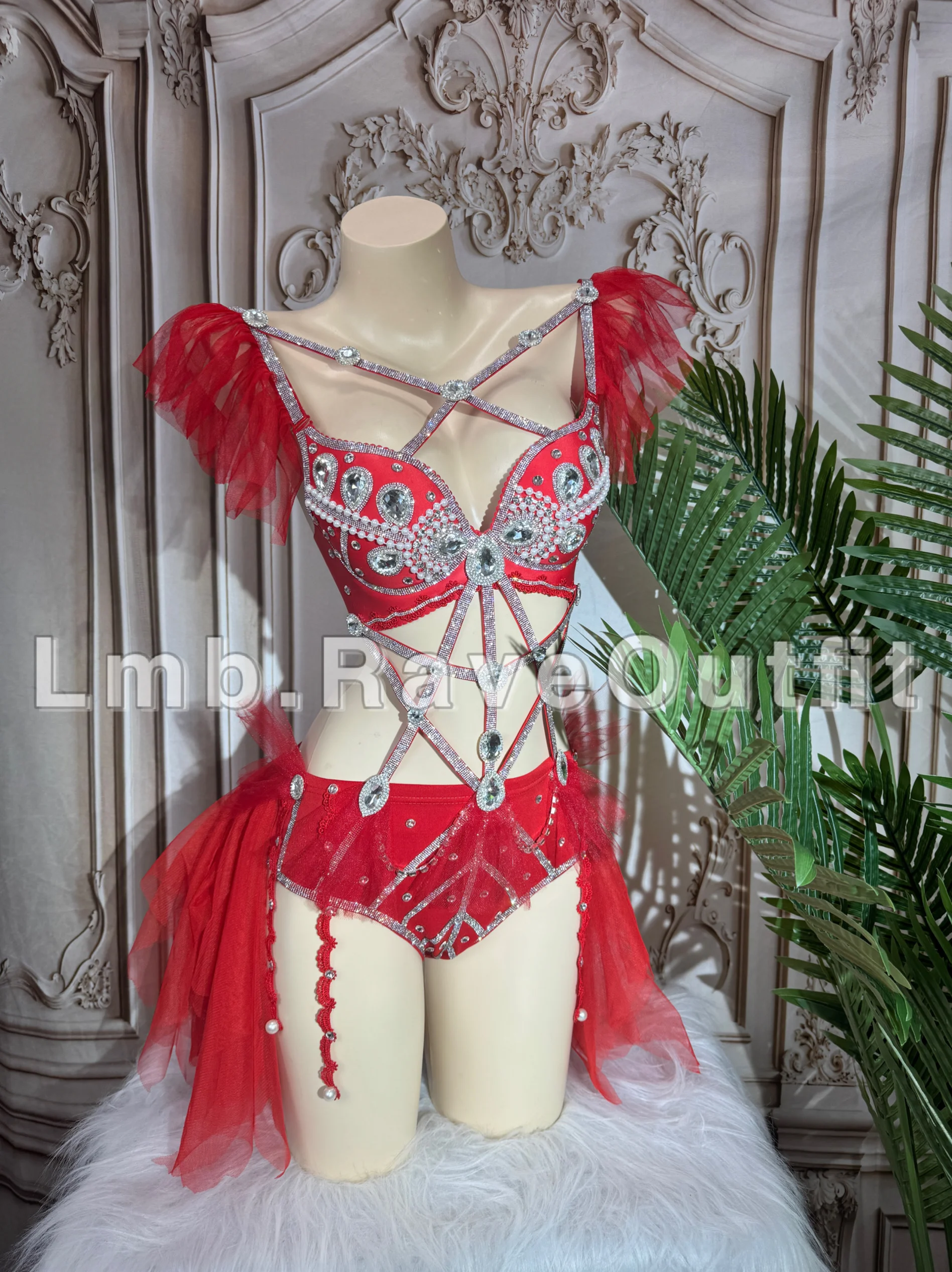 

Luxurious Sparkling Diamond Mesh Sexy Bikini Bar Nightclub Female Singer Jumping Dancing Leading Stage Performance Costume