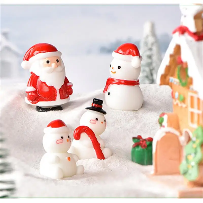 Christmas Micro-landscape Gardening Snow Scene Accessories Cane Snowman Santa Claus Sculpture Resin Ornaments