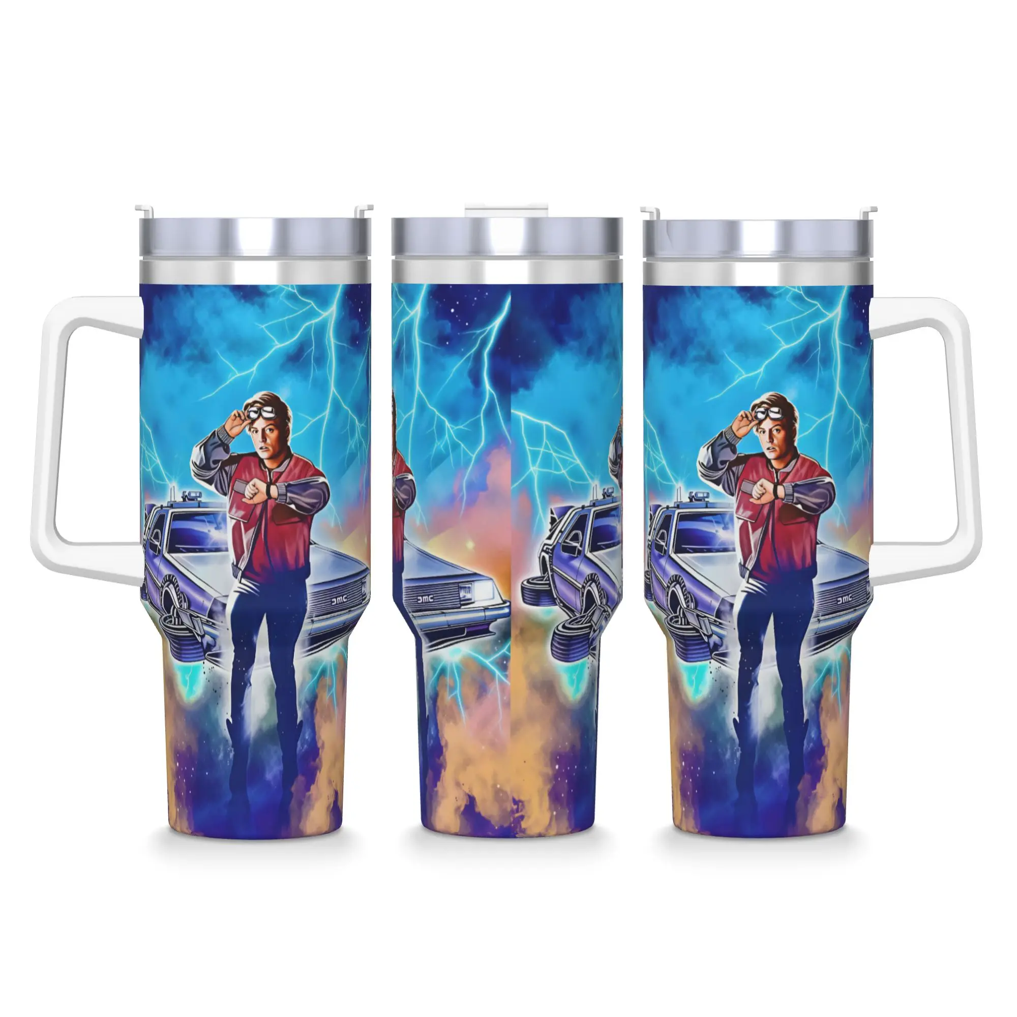 Stainless Steel Tumbler Back To The Future Car Mugs With Straws  Camping Cold and Hot Water Bottle Insulated Large Thermal Cups