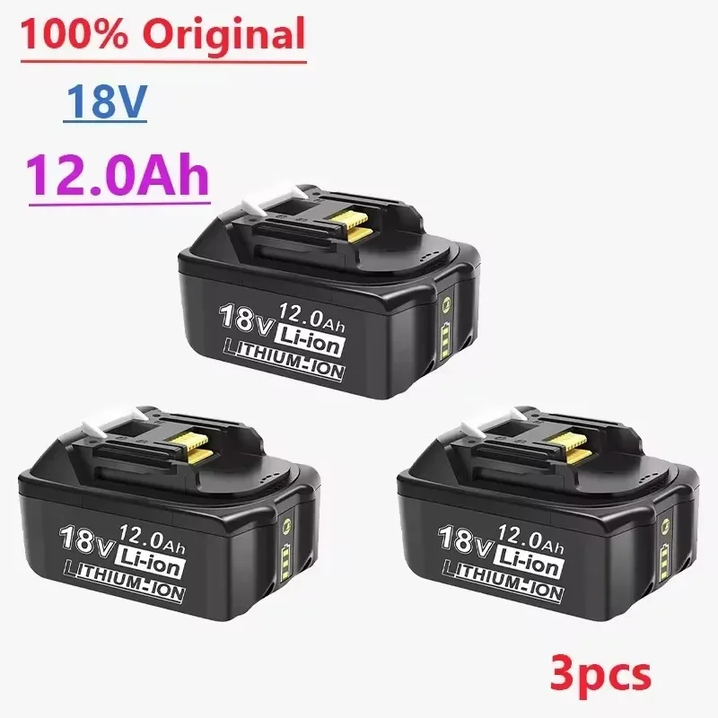 

18V Rechargeable Lithium Battery Makita BL1880 BL1860 BL1830 18V 12Ah 12000mAh Chainsaw Drill Battery Capacity Equipped with 3A