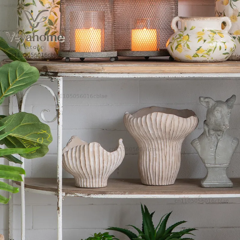 Home retro wabi **** simple creative design cement flower pot garden flower decoration ornament