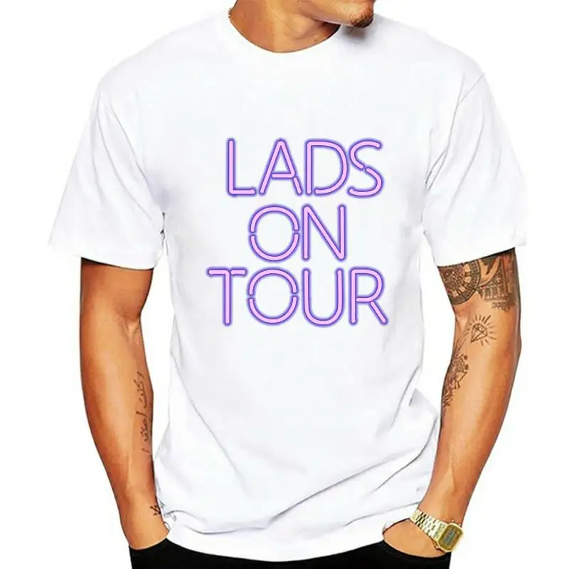 Men t-shirt lads on tour in Glowing Purple Neon Text tshirt Women t shirt