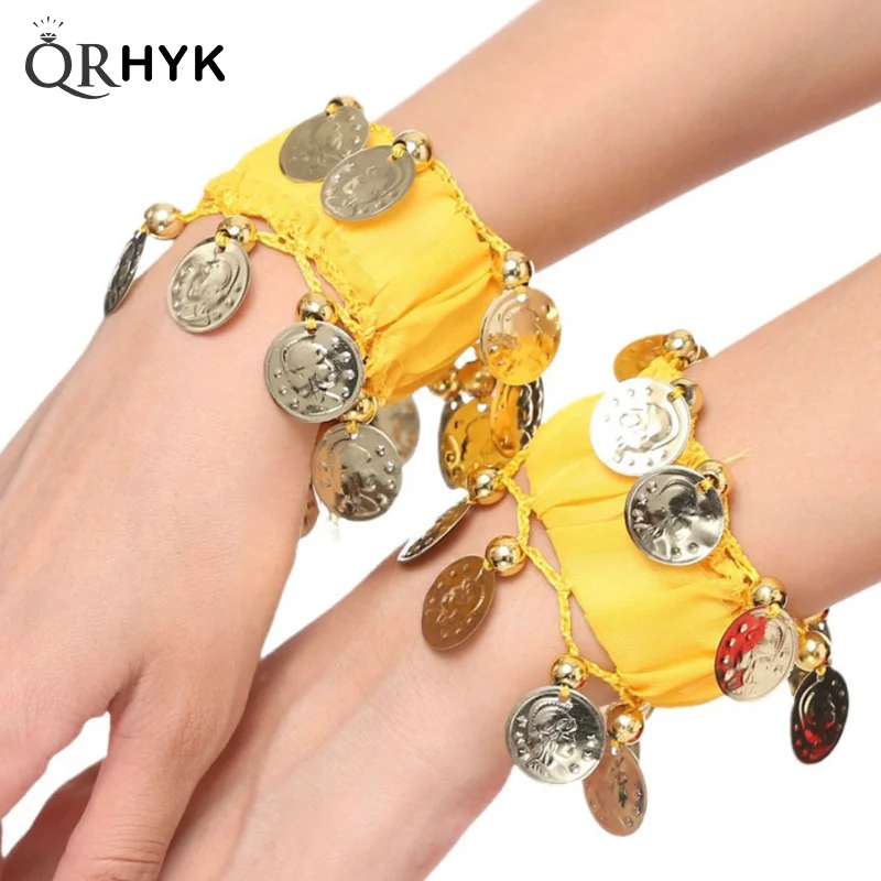 1 Stuks Buikdans Metalen Munt Armbanden Buikdansen Pols Enkelmanchetten Armbanden Chiffon Gouden Munt Buikdans Accessoires