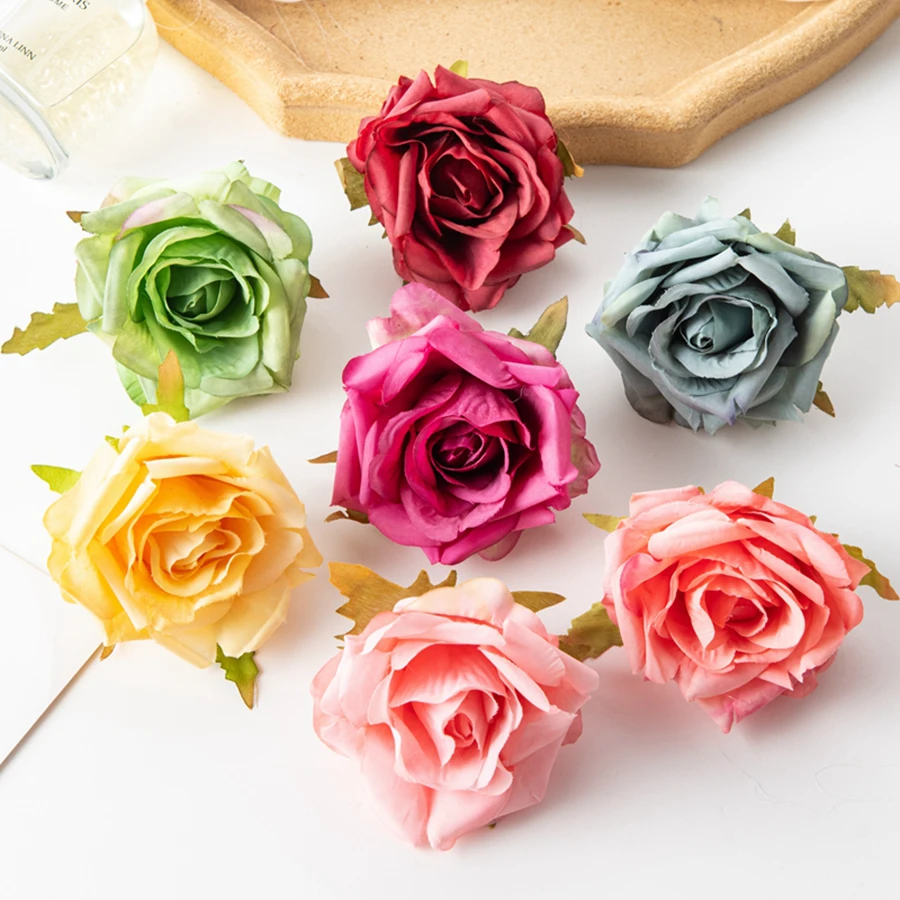 Silk Roses Artificial Flowers Head Fake Flowers for Home Decor Christmas Party Wedding Decoration Diy Crafts Wreaths Accessories