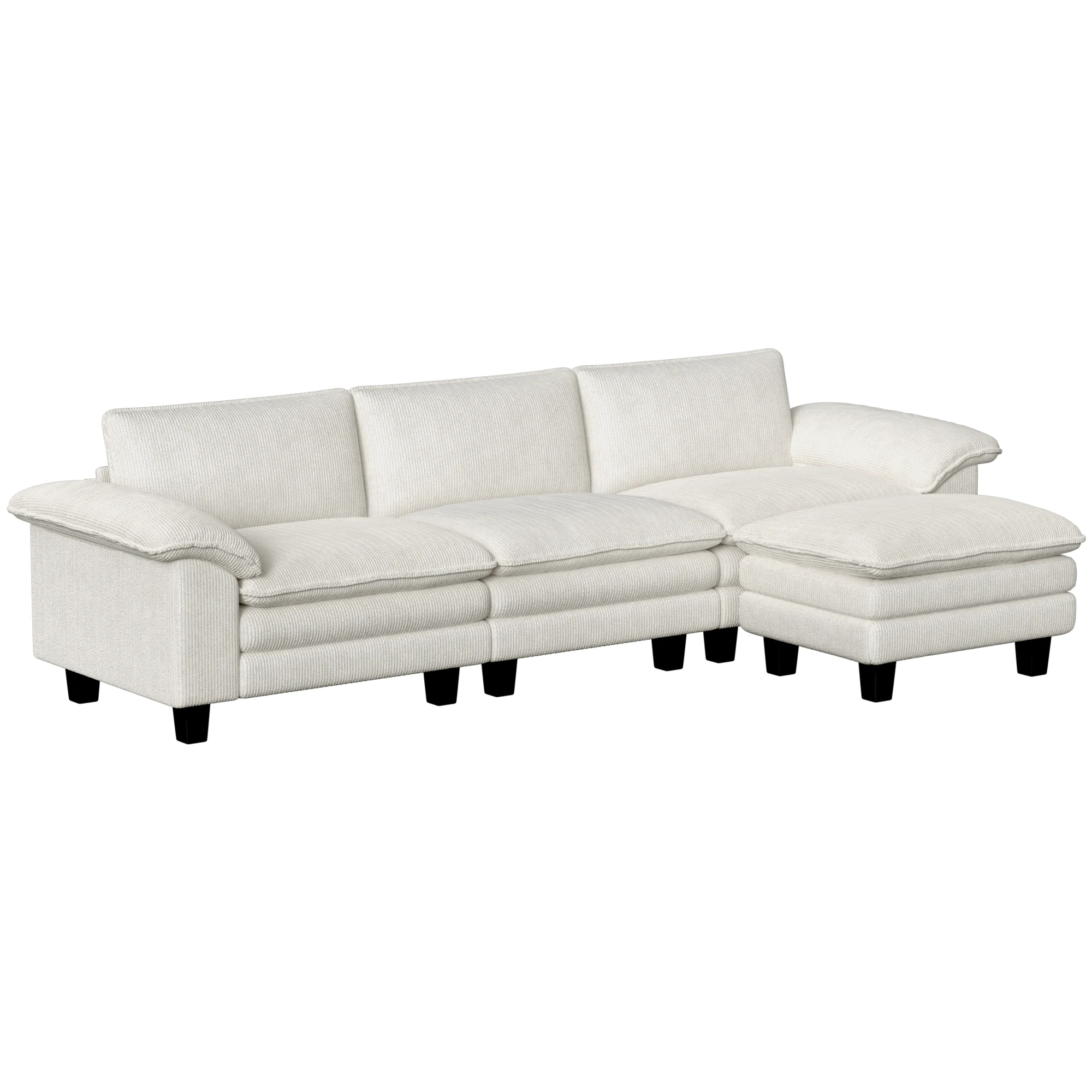 Sectional Sofa, L Shaped Couch with Deep Seat, Movable Ottoman and Pillow-Top Armrests, Beige
