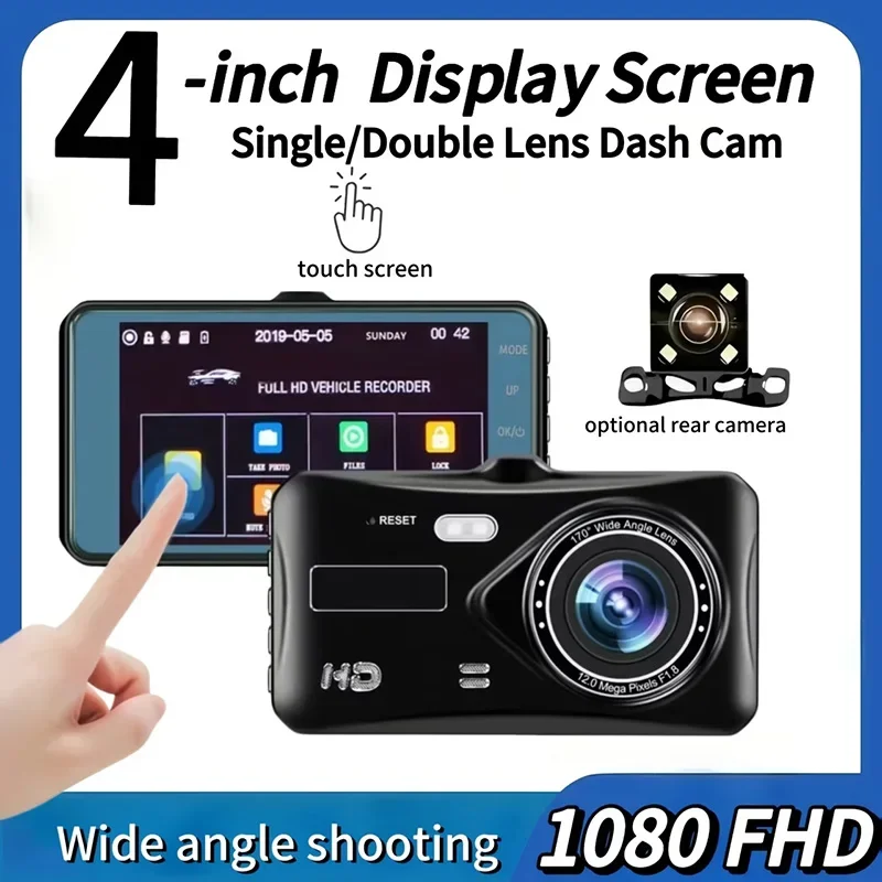 4-inch Touch Screen Dash Cam for Cars 1080P Car DVR Video Recorder Front Rear View for Vehicle 24H Parking Monitor Black Box