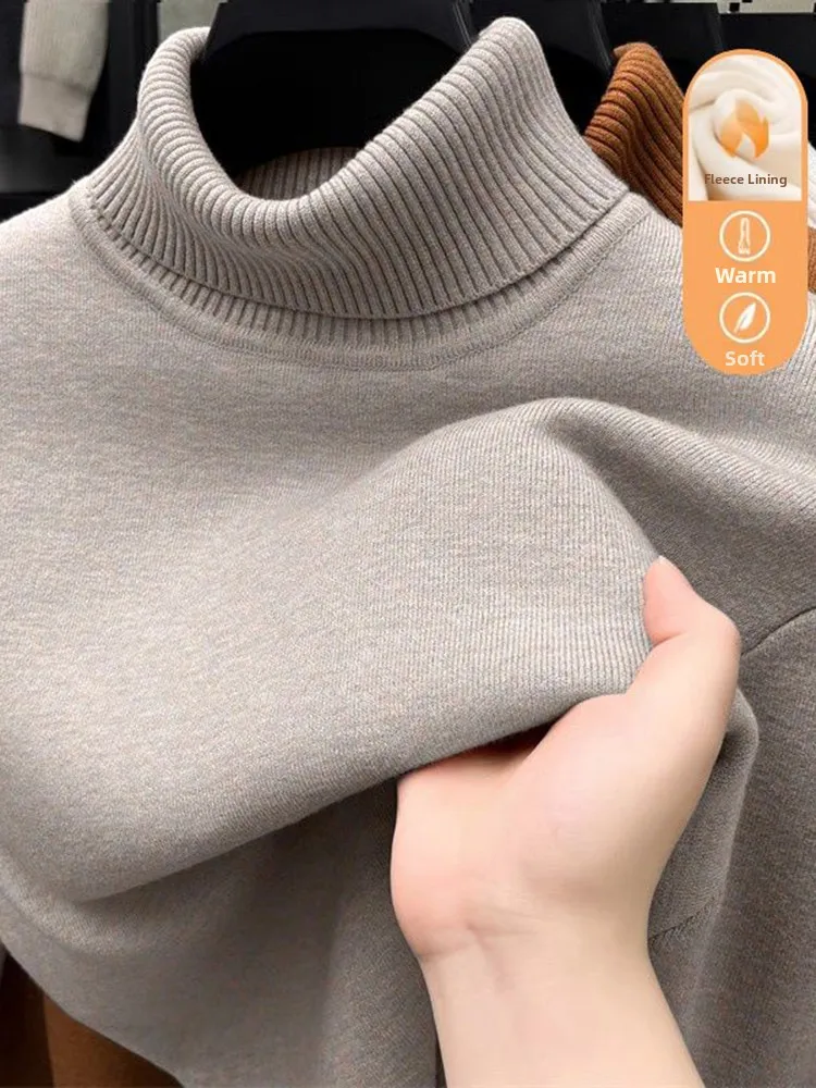 

Мужской вязаный свитер с начесом, свободного кроя, с высоким воротником, теплый, модный, городской стиль, из полиэфирного волокна, длинный...