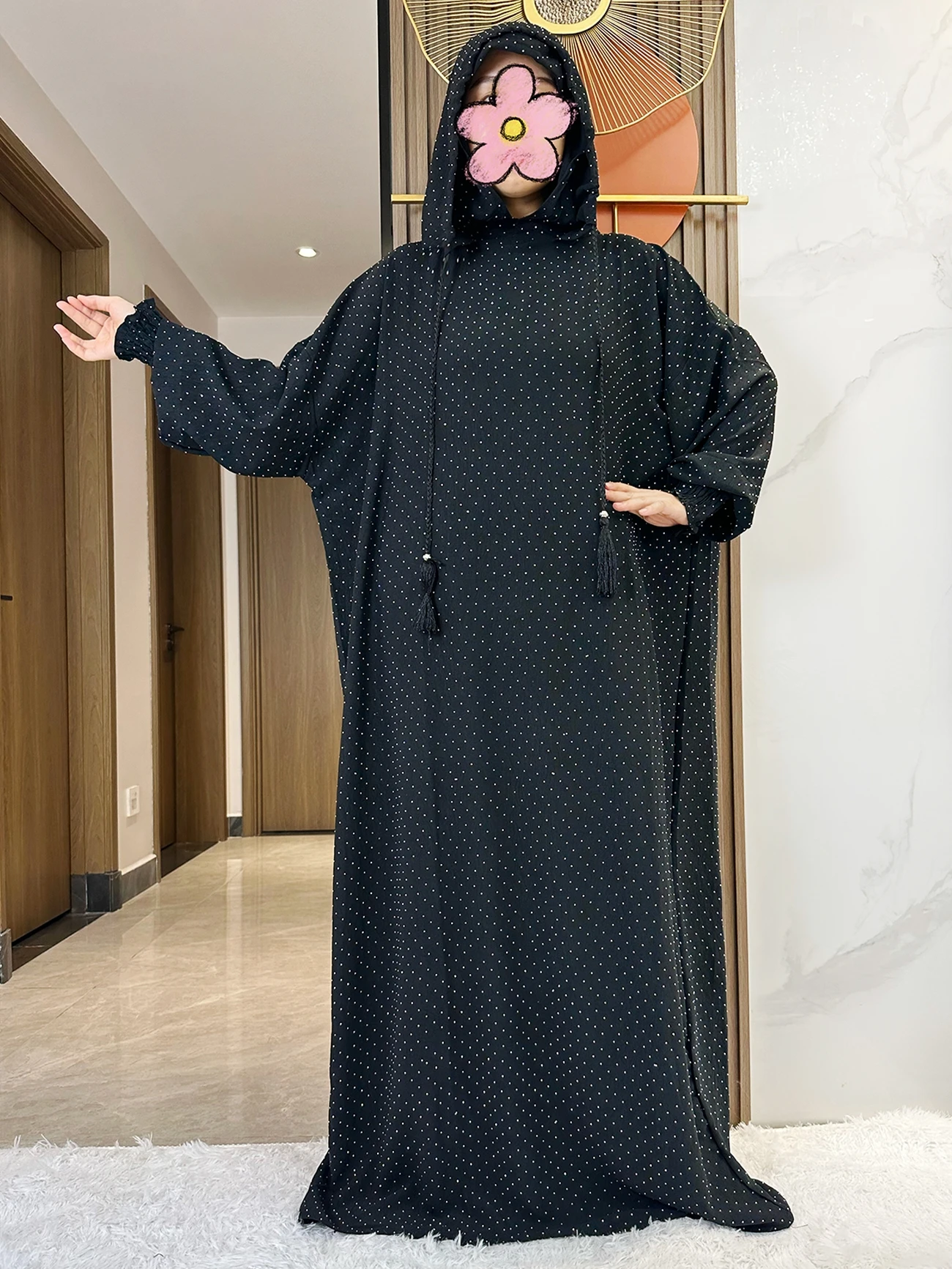 New Cotton Ramadan Muslim Two Hats Abaya Dubai Turkey Islam Prayer Clothes with Shinning Stones Dress Islam Women Dress Kaftan