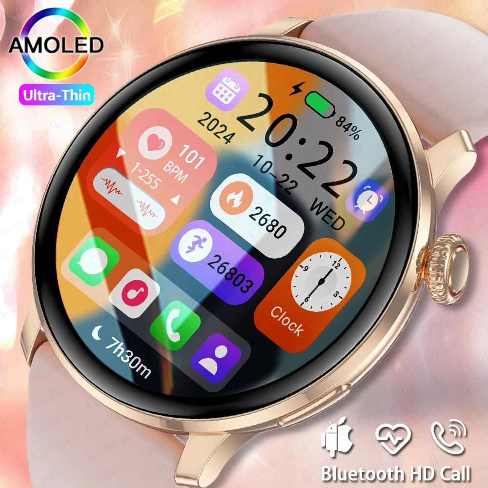 

2025 New Ultra-Thin AMOLED Smartwatch Women Heart Rate Health Monitoring Sports Fitness Watches BT Call Fashion Smartwatch Woman