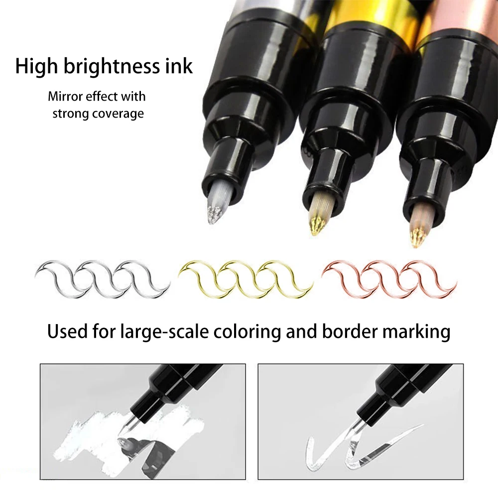 네일 라이너 브러시 마크 페인트 라인 스트라이프 페인팅 플라워 펜, 네일 아트 매니큐어 금속 펜, 방수 반사 글로스 크롬 펜