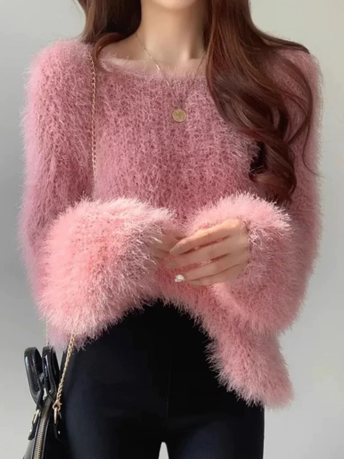 معطف نسائي قصير من الفرو الصناعي الناعم لربيع 2024، تصميم بكتف واحد، دافئ وسميك بأكمام طويلة