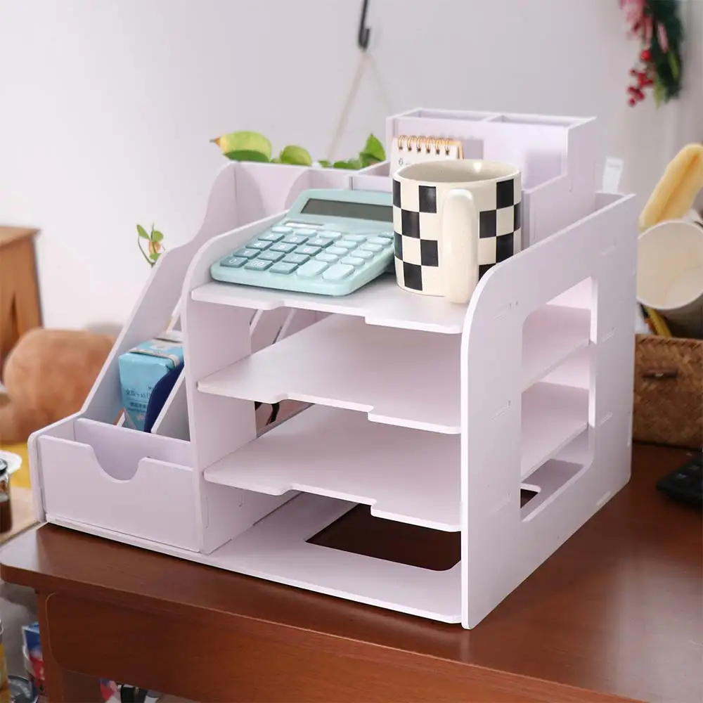 

Многоуровневая настольная полка для хранения файлов большой вместимости, экономящая место, с утолщенным дизайном и разделителями, для учебной комнаты