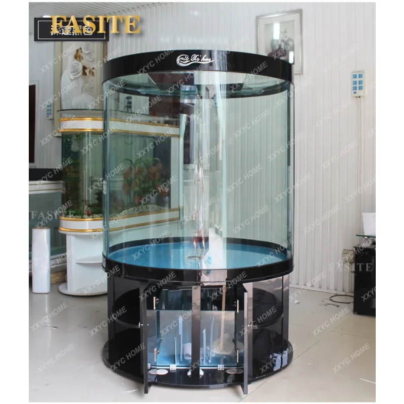 XXCylindrical fish tank aquarium glass ecological large bottom filtration without water exchange