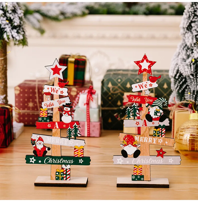 

Desktop Christmas Tree Santa Claus DIY Decorates Wooden Christmas Signs Plaque Xmas New Year 2024 Decoration Party Gifts