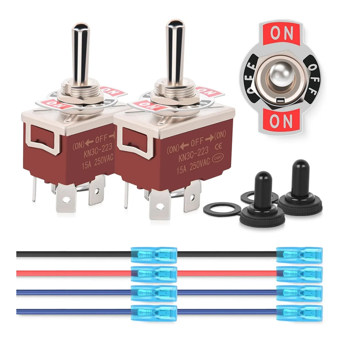 

4Pin Reverse Polarity Toggle Switch 2PCS 12V Momentary Rocker Switch 30A on Off on DPDT 3 Position Waterproof Boot Cap