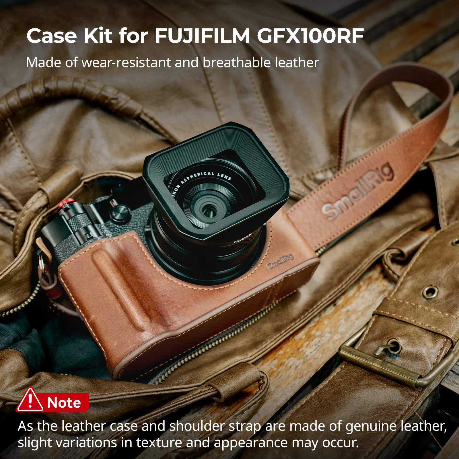 SmallRig Leather Case Kit w Retro Case Black Thumb Pad Shoulder Strap Concave Shutter Button Cap for FUJIFILM GFX100RF