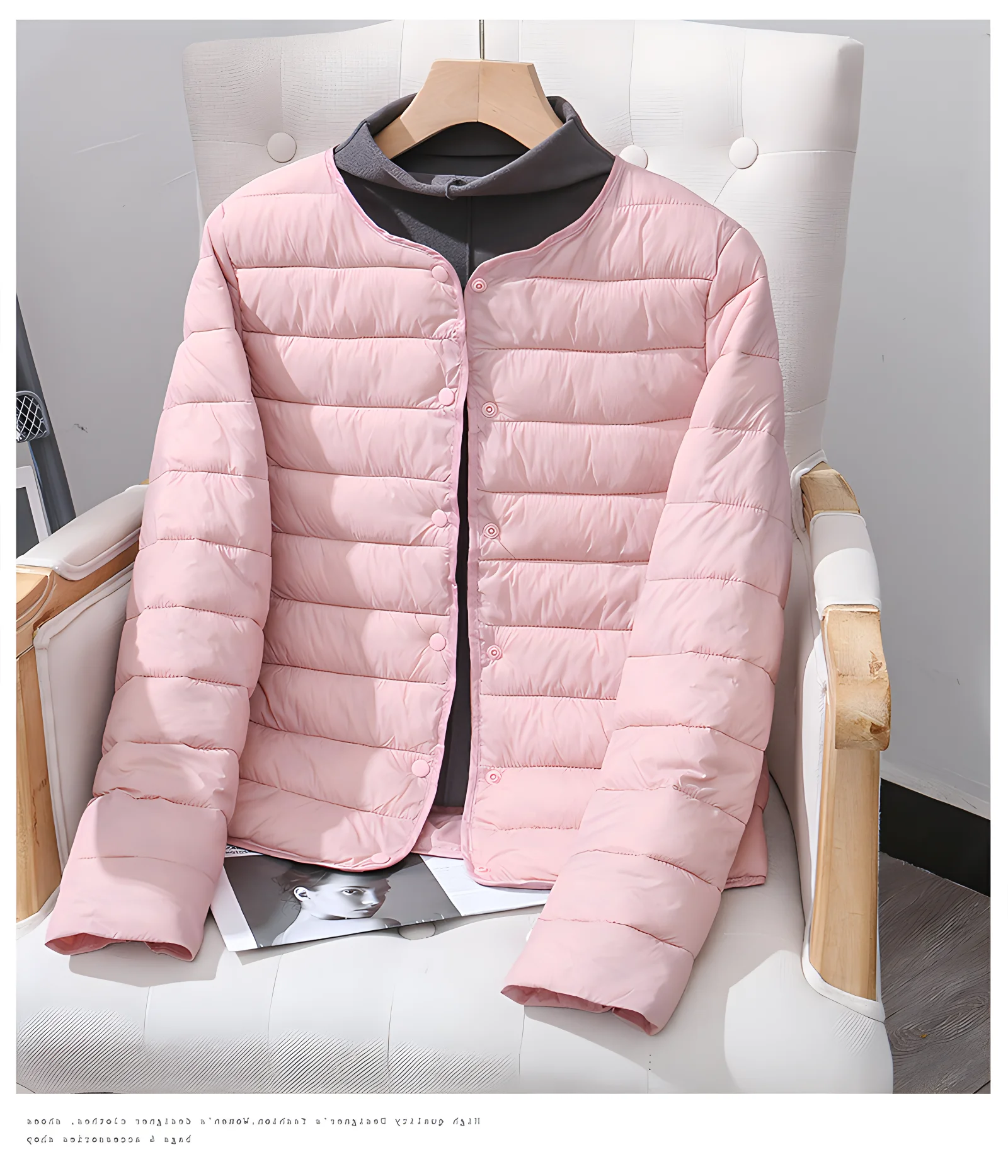 2024 new light cotton-padded jacket, women\'s winter striped cotton jacket, round neck long sleeve fashion warm top